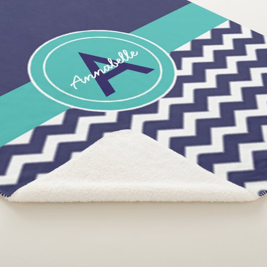 Dark Blue Blauwgroen Chevron Sherpa Deken (3/4)