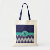 Dark Blue Blauwgroen Chevron Tote Bag (Voorkant)