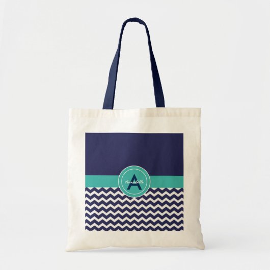 Dark Blue Blauwgroen Chevron Tote Bag (Voorkant)
