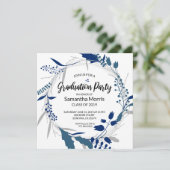 Dark Blue Boho Floral Wreath Graduation Party Kaart (Staand voorkant)