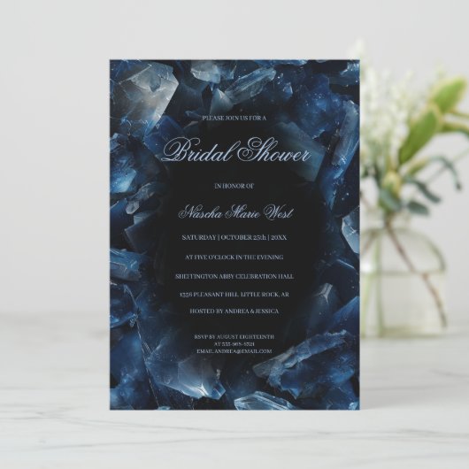 Dark Blue Boho Witch Crystals Black Bridal Shower Kaart (Staand voorkant)