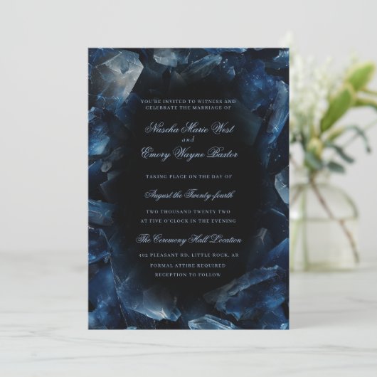 Dark Blue Boho Witch Crystals Black Wedding Kaart (Staand voorkant)