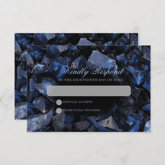 Dark Blue Boho Witch Crystals Black Wedding RSVP Kaartje (Voorkant / Achterkant)