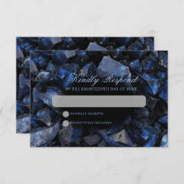 Dark Blue Boho Witch Crystals Black Wedding RSVP Kaartje