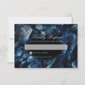 Dark Blue Boho Witch Crystals Black Wedding RSVP Kaartje (Voorkant)