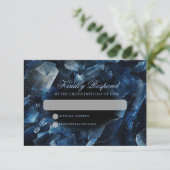 Dark Blue Boho Witch Crystals Black Wedding RSVP Kaartje (Staand voorkant)