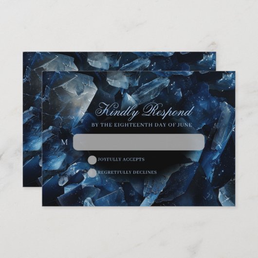 Dark Blue Boho Witch Crystals Black Wedding RSVP Kaartje (Voorkant / Achterkant)