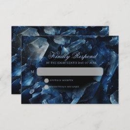 Dark Blue Boho Witch Crystals Black Wedding RSVP Kaartje