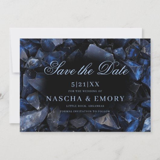 Dark Blue Boho Witch Crystals Black Wedding Save The Date (Voorkant)