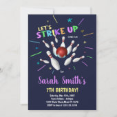 Dark Blue Bowling Birthday Invitations Kaart (Voorkant)