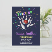 Dark Blue Bowling Birthday Invitations Kaart (Staand voorkant)