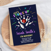 Dark Blue Bowling Birthday Invitations Kaart