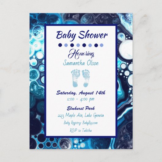 Dark Blue Boy's Baby shower Invitation Briefkaart (Voorkant)
