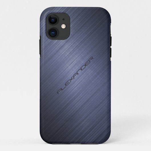 Dark Blue Brushed Aluminum Metal Look 2-Monogram Case-Mate iPhone Case (Achterkant)