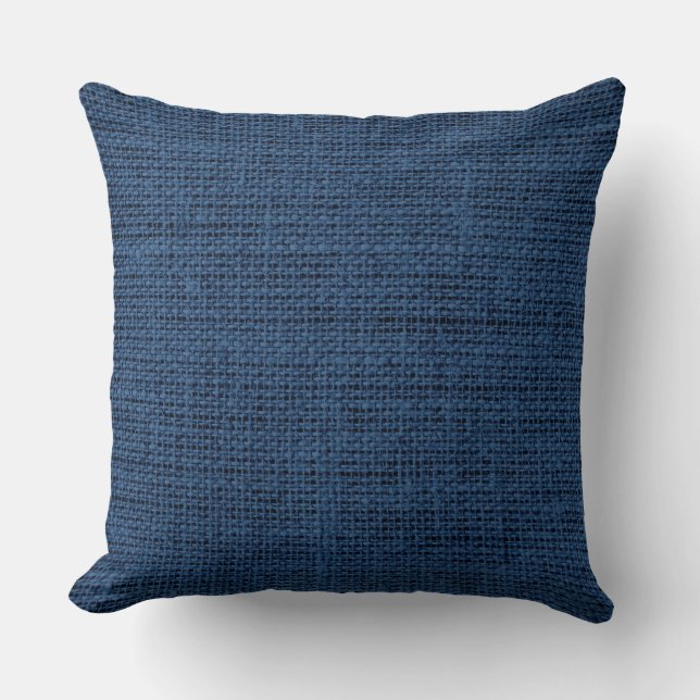 Dark Blue Burlap Linen Rustic Jute Kussen (Voorkant)