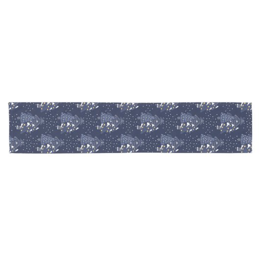 DARK BLUE CHRISTMAS WINTER FOREST MONOGRAM KORTE TAFELLOPER (Horizontaal)