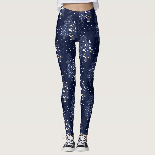DARK BLUE CHRISTMAS WINTER FOREST MONOGRAM LEGGINGS (Voorkant)