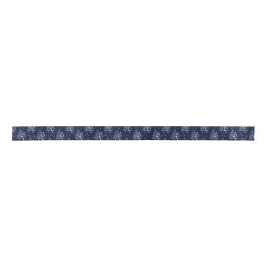 DARK BLUE CHRISTMAS WINTER FOREST MONOGRAM SATIJNEN LINT (Voorkant)