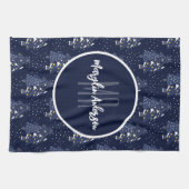 DARK BLUE CHRISTMAS WINTER FOREST MONOGRAM THEEDOEK (Horizontaal)