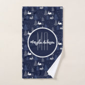 DARK BLUE CHRISTMAS WINTER TREES EN BUNNIES BAD HANDDOEK (Handdoek)