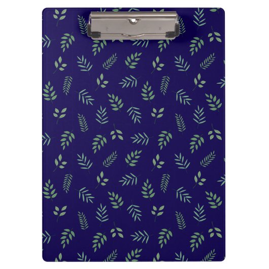 Dark Blue Clipboard with Elegant All-Over Leaf Des Klembord (Voorkant)