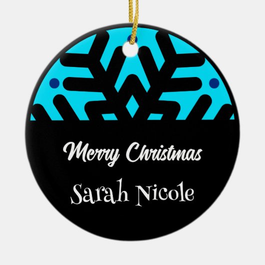 Dark Blue Custom Snowflake Christmas Ornament (Voorkant)