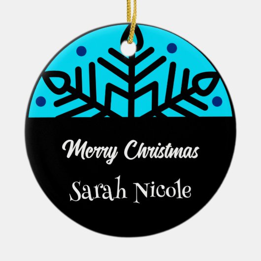 Dark Blue Custom Snowflake Christmas Ornament (Voorkant)