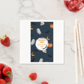 Dark Blue Cute Pumpkin Ghost Moon Halloween Servet (Insitu)