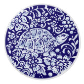 Dark Blue Cute Turtle Woodland Animal Floral Keramische Knop (Voorkant)