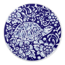 Dark Blue Cute Turtle Woodland Animal Floral