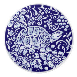 Dark Blue Cute Turtle Woodland Animal Floral Keramische Knop