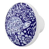 Dark Blue Cute Turtle Woodland Animal Floral Keramische Knop (Rechts)