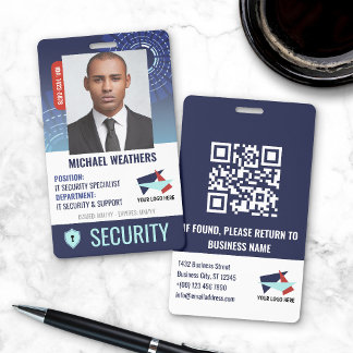 Dark Blue Cyber Security Shield Employee ID Badge