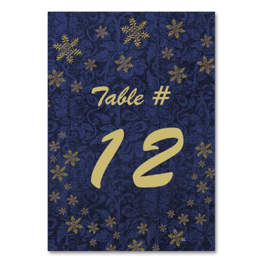 Dark Blue Damask kerstparty-nummer Kaart (Voorkant)