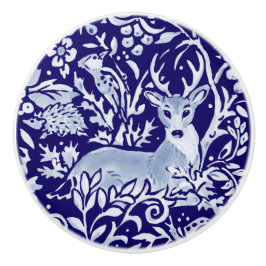 Dark Blue Deer Hedégel Woodland Animal Floral Keramische Knop