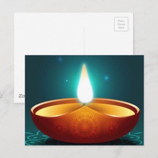 Dark Blue Diwali Candlelight Briefkaart (Voorkant / Achterkant)