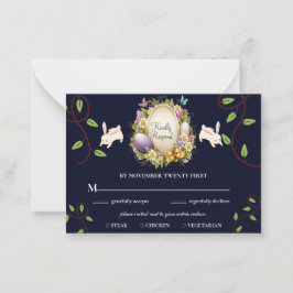 Dark Blue Easter Vibe Forest Bunny RSVP Notitiekaartje
