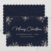 Dark Blue Elegant Modern Snowflake Christmas Card Feestdagenkaart (Voorkant / Achterkant)
