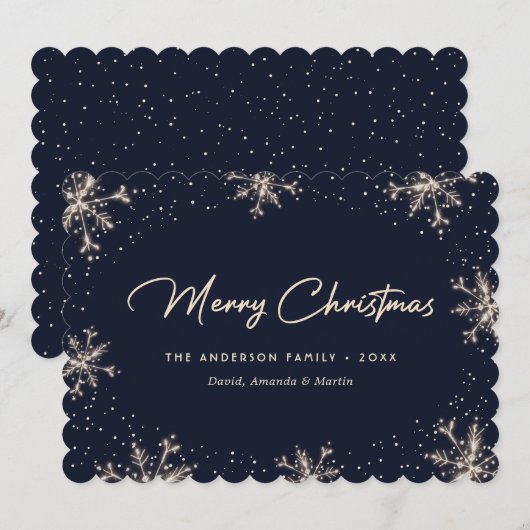 Dark Blue Elegant Modern Snowflake Christmas Card Feestdagenkaart (Voorkant / Achterkant)