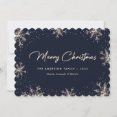 Dark Blue Elegant Modern Snowflake Christmas Card Feestdagenkaart (Voorkant)