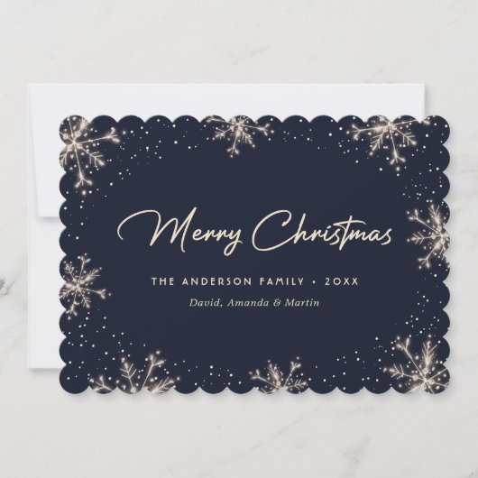 Dark Blue Elegant Modern Snowflake Christmas Card Feestdagenkaart (Voorkant)