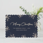 Dark Blue Elegant Modern Snowflake Christmas Card Feestdagenkaart (Staand voorkant)