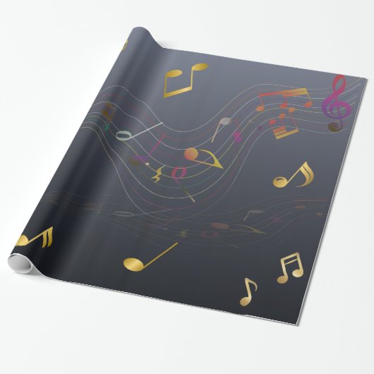 Dark Blue Elegant Music Notes Cadeaupapier (Uitgerold)