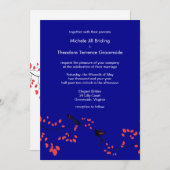 Dark Blue Elegant Spring Weddings Custom Invitatio Kaart (Voorkant / Achterkant)