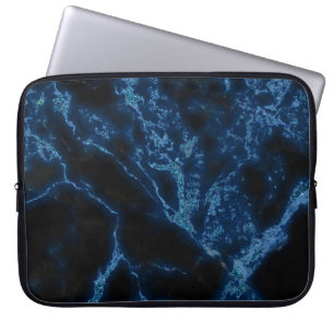 Dark Blue en Blue Glitter Marble Stone Pattern Laptop Sleeve