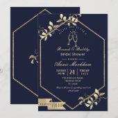 Dark Blue en Champagne Gold Bubble Brunch Kaart (Voorkant / Achterkant)