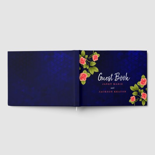 Dark Blue en Coral Roos Guestbook Gastenboek (Volledig)