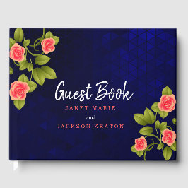 Dark Blue en Coral Roos Guestbook Gastenboek