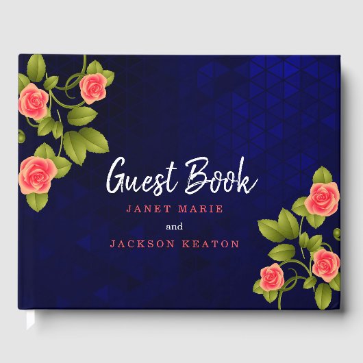 Dark Blue en Coral Roos Guestbook Gastenboek (Voorkant)
