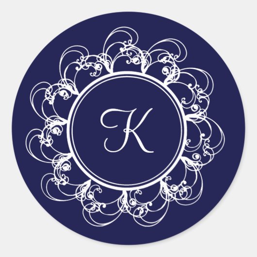 Dark Blue Fancy Monogram Sticker (Voorkant)